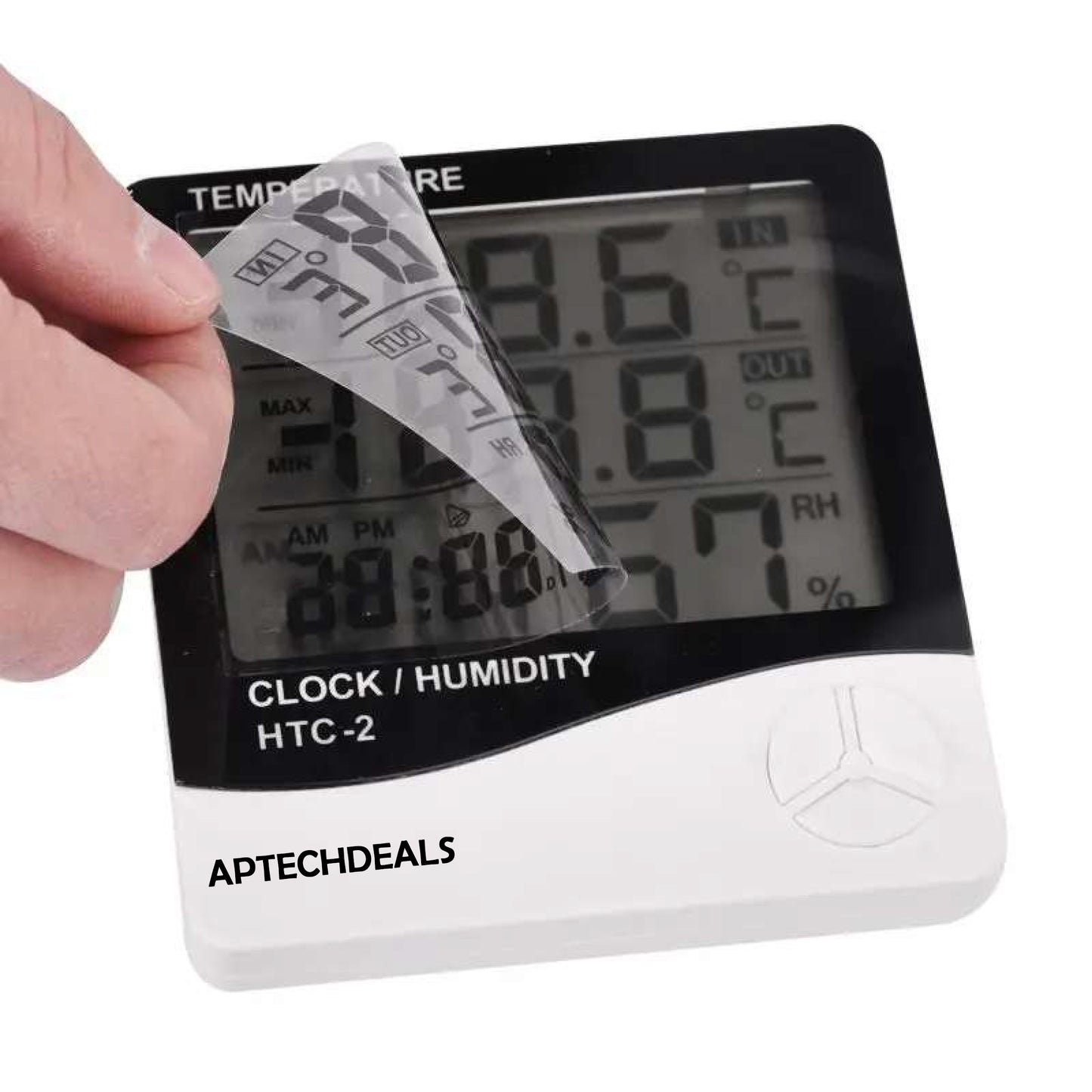 ApTechDeals Digital Hygrometer Thermometer Humidity Meter With Clock LCD Display (HTC2)