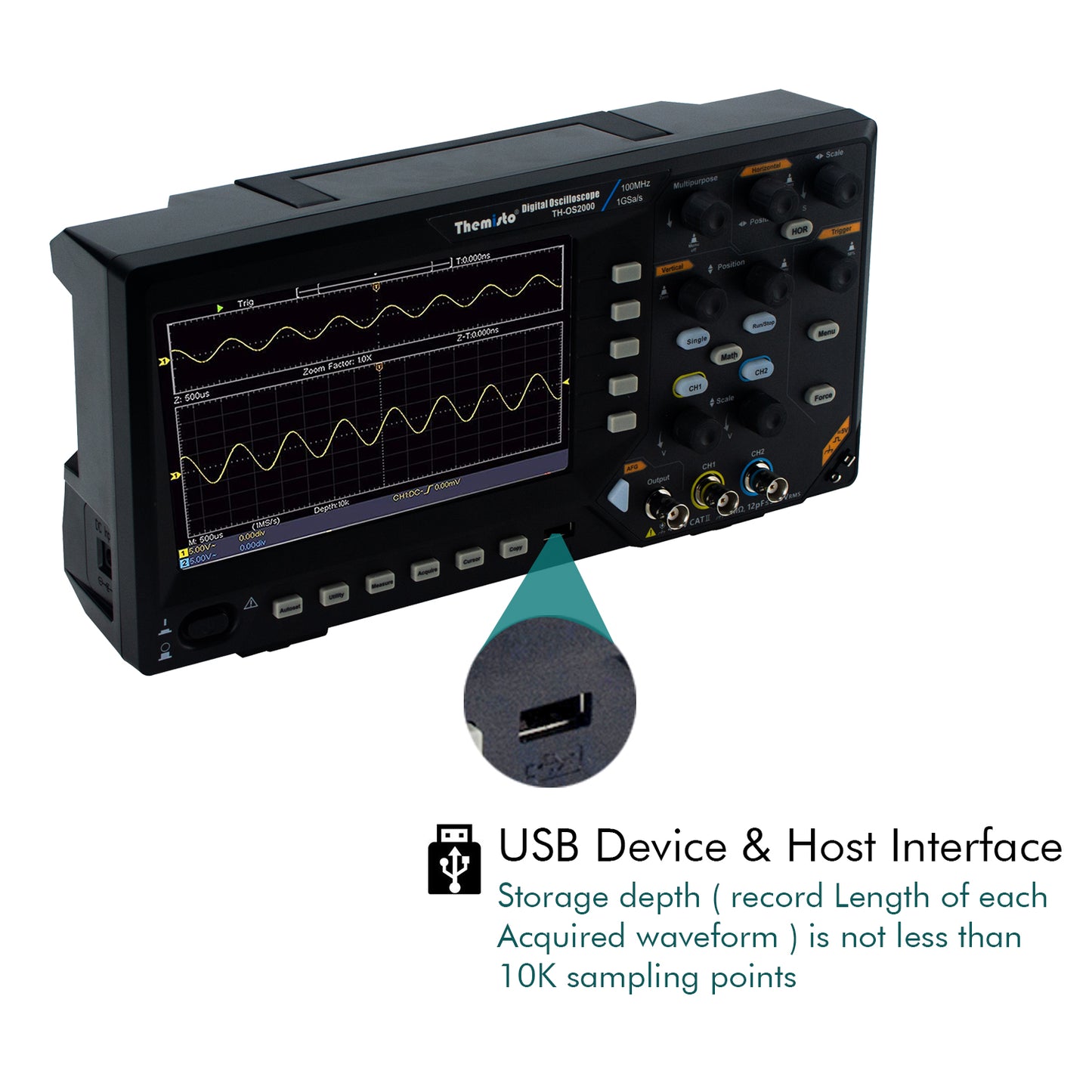 Themisto TH-OS2000 2-Channel Digital Oscilloscope 100MHz Bandwidth 1GSa/s Sampling Rate with Function Generator