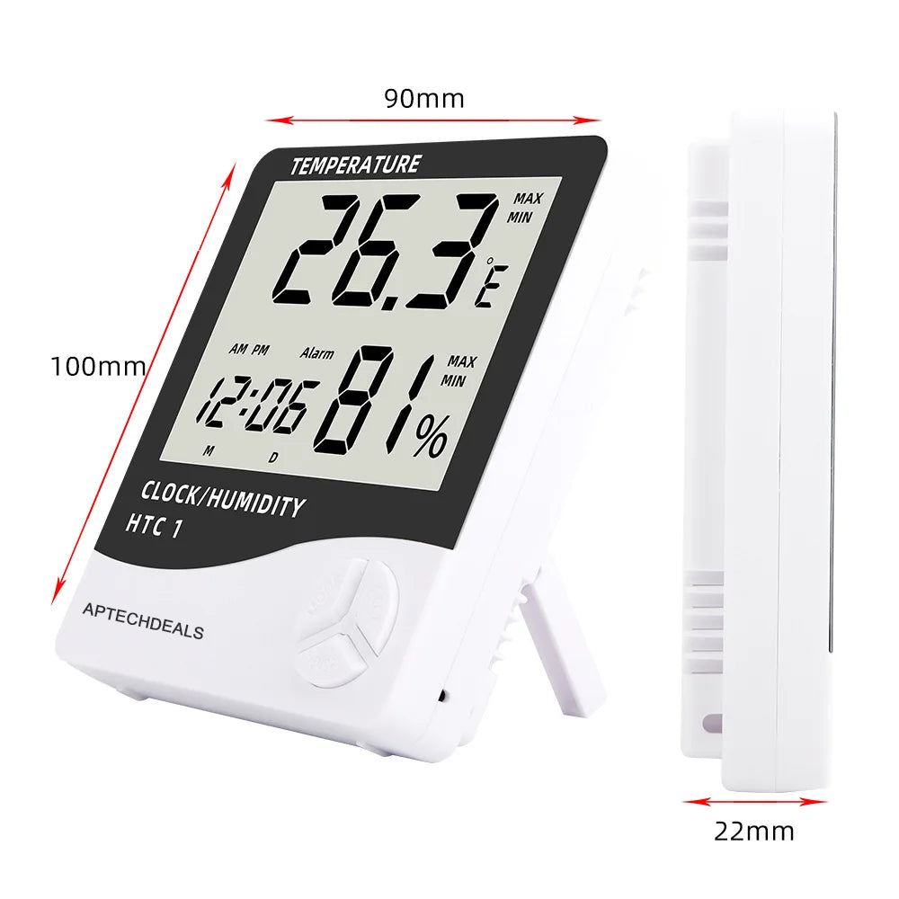 Themisto HTC-1 Digital Hygrometer Thermometer Humidity Meter With Clock LCD Display