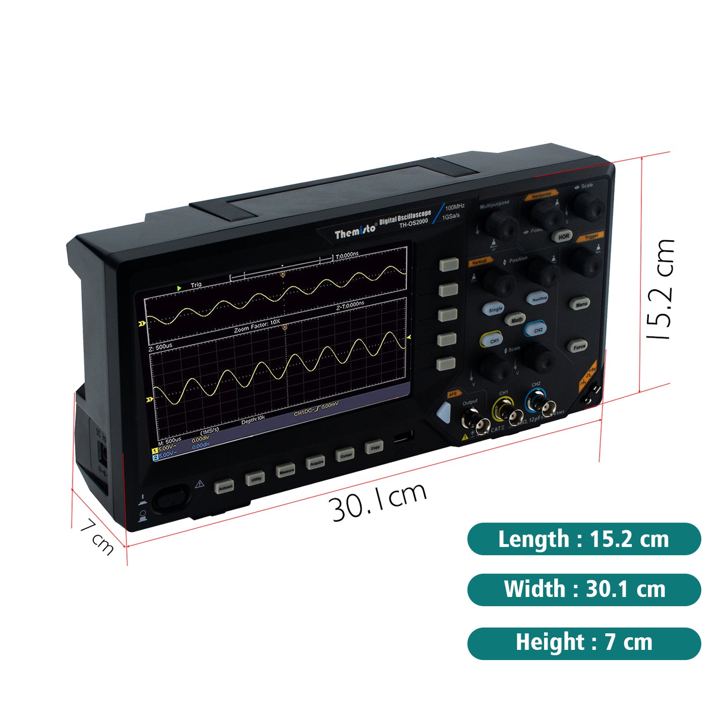 Themisto TH-OS2000 2-Channel Digital Oscilloscope 100MHz Bandwidth 1GSa/s Sampling Rate with Function Generator