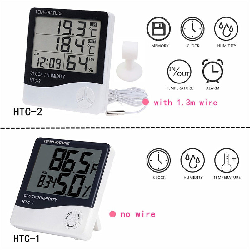 Themisto HTC-1 Digital Hygrometer Thermometer Humidity Meter With Clock LCD Display