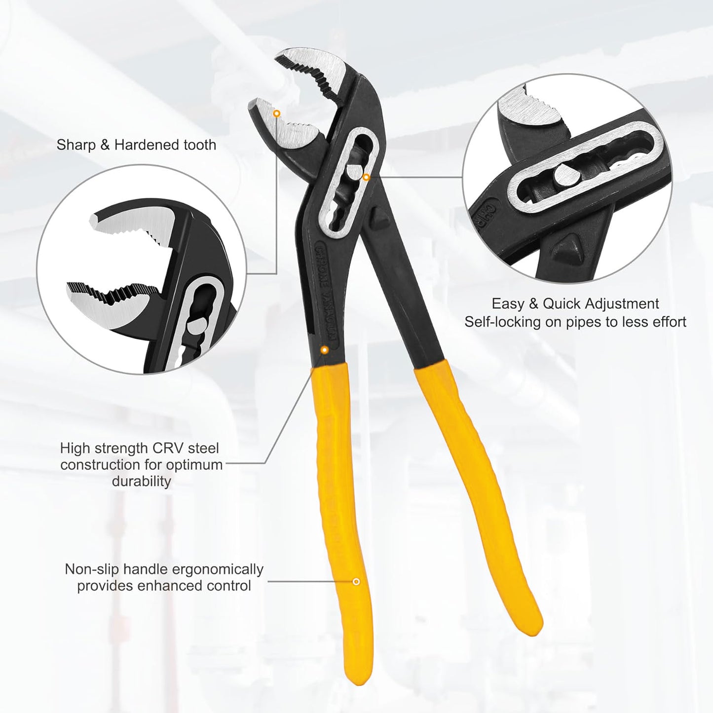Themisto TH-T27 10 Inch Water Pump Plier | CRV Steel | Strong Grip Jaws | Sturdy Drop Forged Build with Epoxy Coated Sleeve | Heavy Duty Tool for Plumbing and Automotive | Black & Yellow
