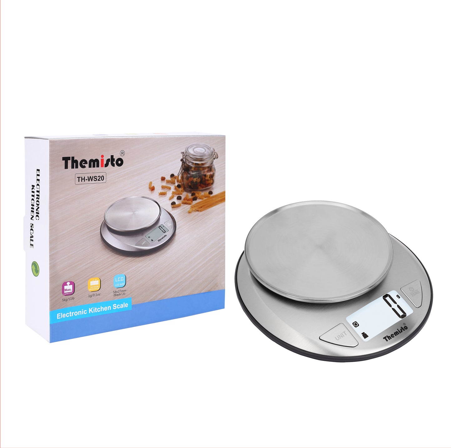 Themisto TH-WS20 Digital Kitchen Weighing Scale Stainless Steel (5Kg)