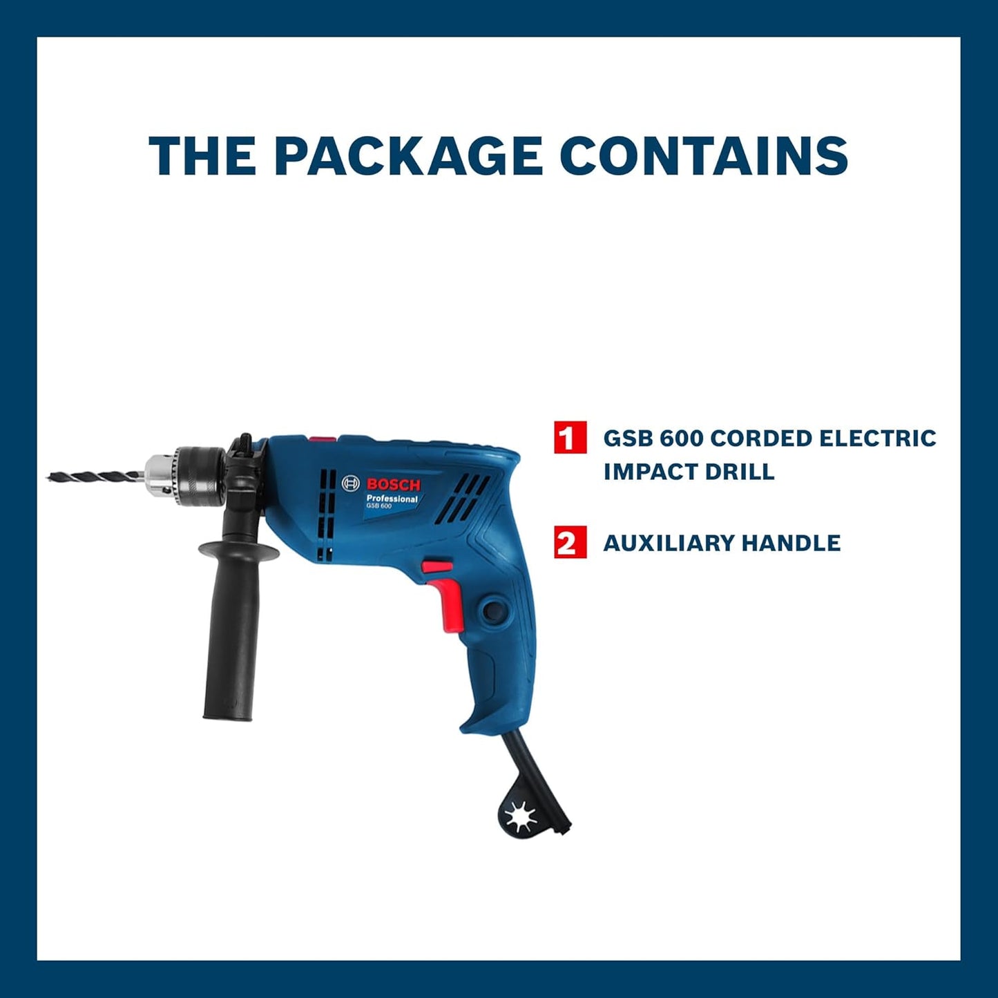 BOSCH GSB 600 Corded Electric Impact Drill | 600 W Motor | Speed upto 3000 RPM | Rated Torque of 1.4 Nm | Impact rate upto 48000 BPM | Double Insulation | 1 Year Warranty