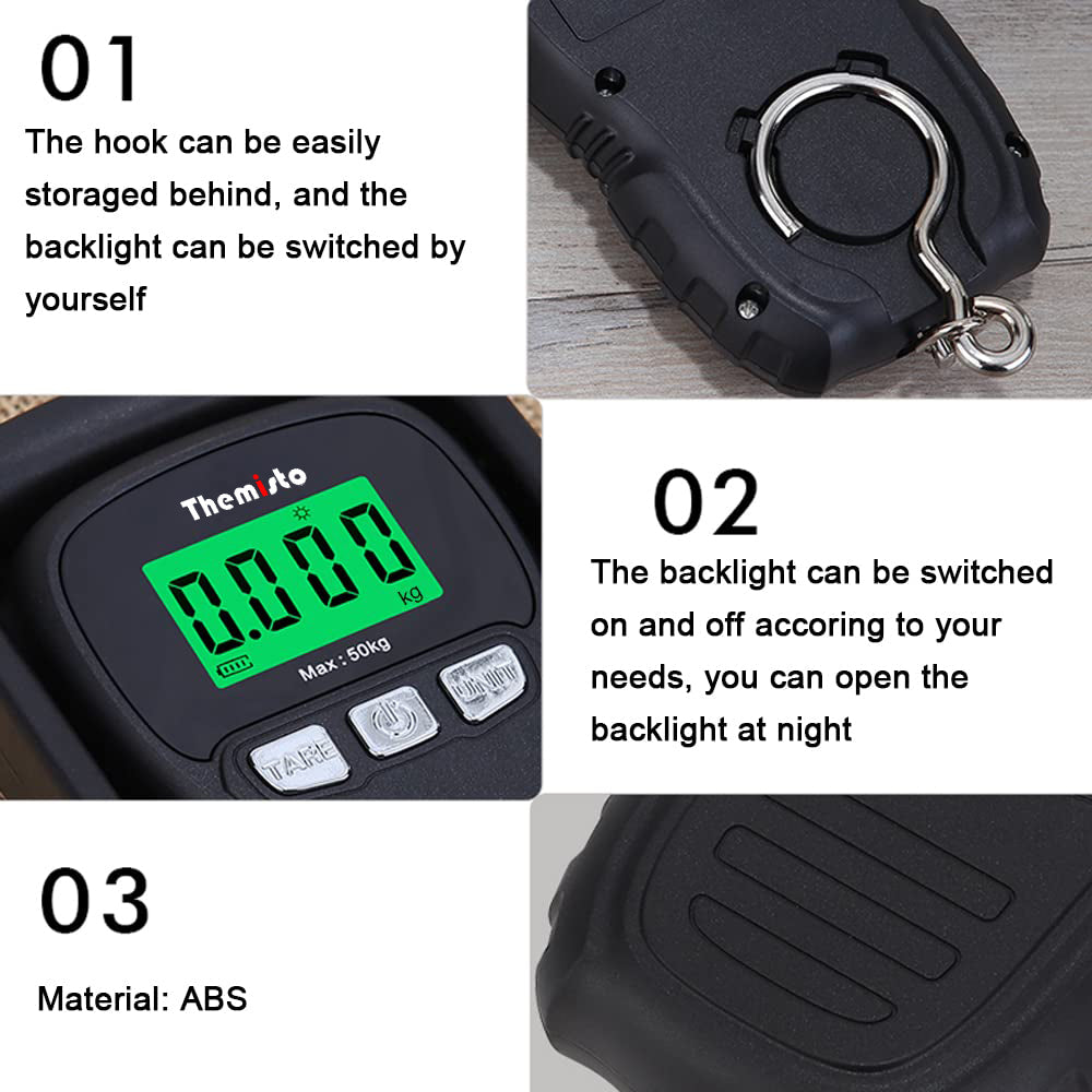 Themisto TH-WS12 Digital Hanging Travel Luggage Scale with Strap, 50kg Capacity
