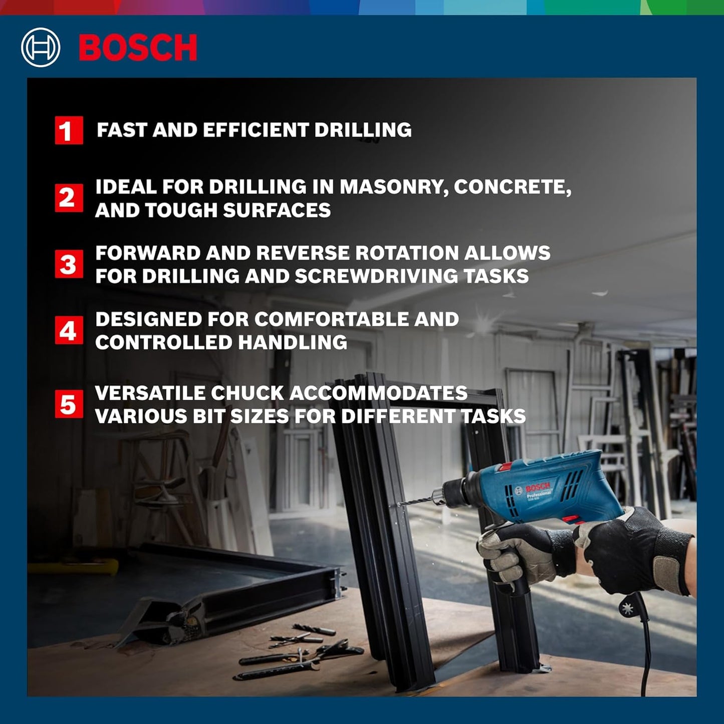 BOSCH GSB 600 Corded Electric Impact Drill | 600 W Motor | Speed upto 3000 RPM | Rated Torque of 1.4 Nm | Impact rate upto 48000 BPM | Double Insulation | 1 Year Warranty