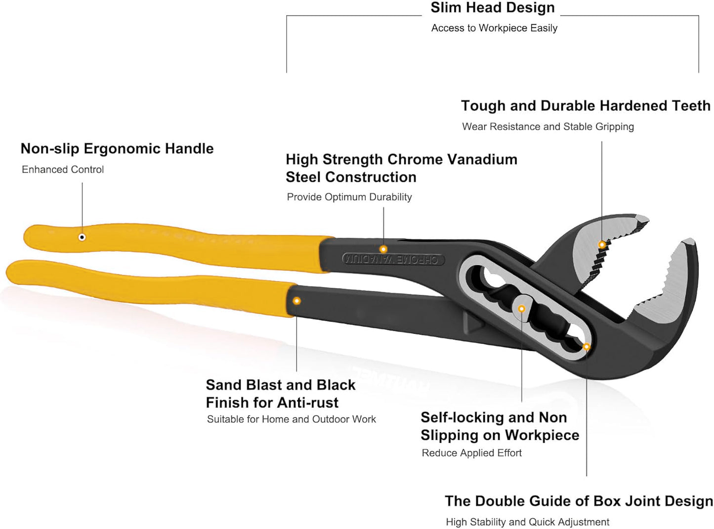 Themisto TH-T27 10 Inch Water Pump Plier | CRV Steel | Strong Grip Jaws | Sturdy Drop Forged Build with Epoxy Coated Sleeve | Heavy Duty Tool for Plumbing and Automotive | Black & Yellow