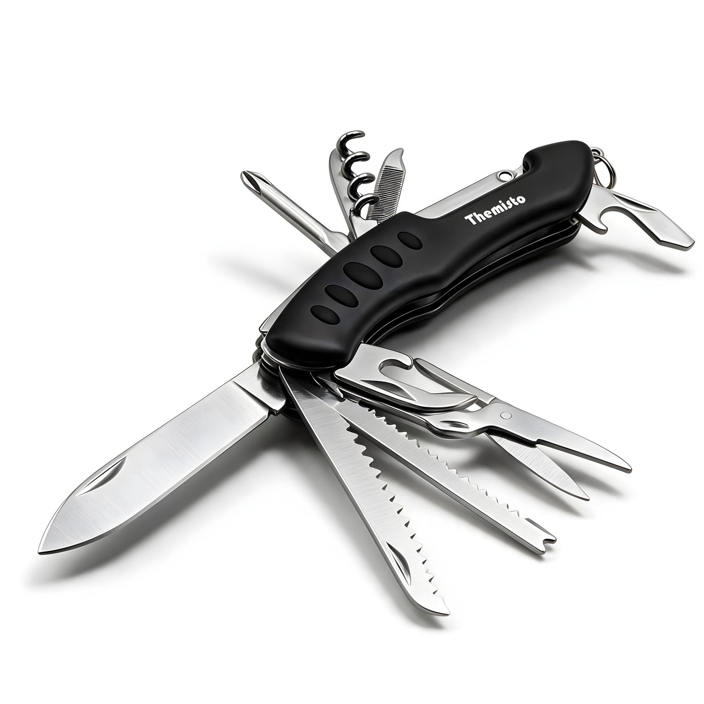 THEMISTO TH-T40 10 in 1 Multi Tool Pocket Knife, Folding Multi Functional Hand Tool with Knife, Saw, Scissors, Screwdriver, Bottle Opener, File & Corkscrew for Camping, Travel & DIY
