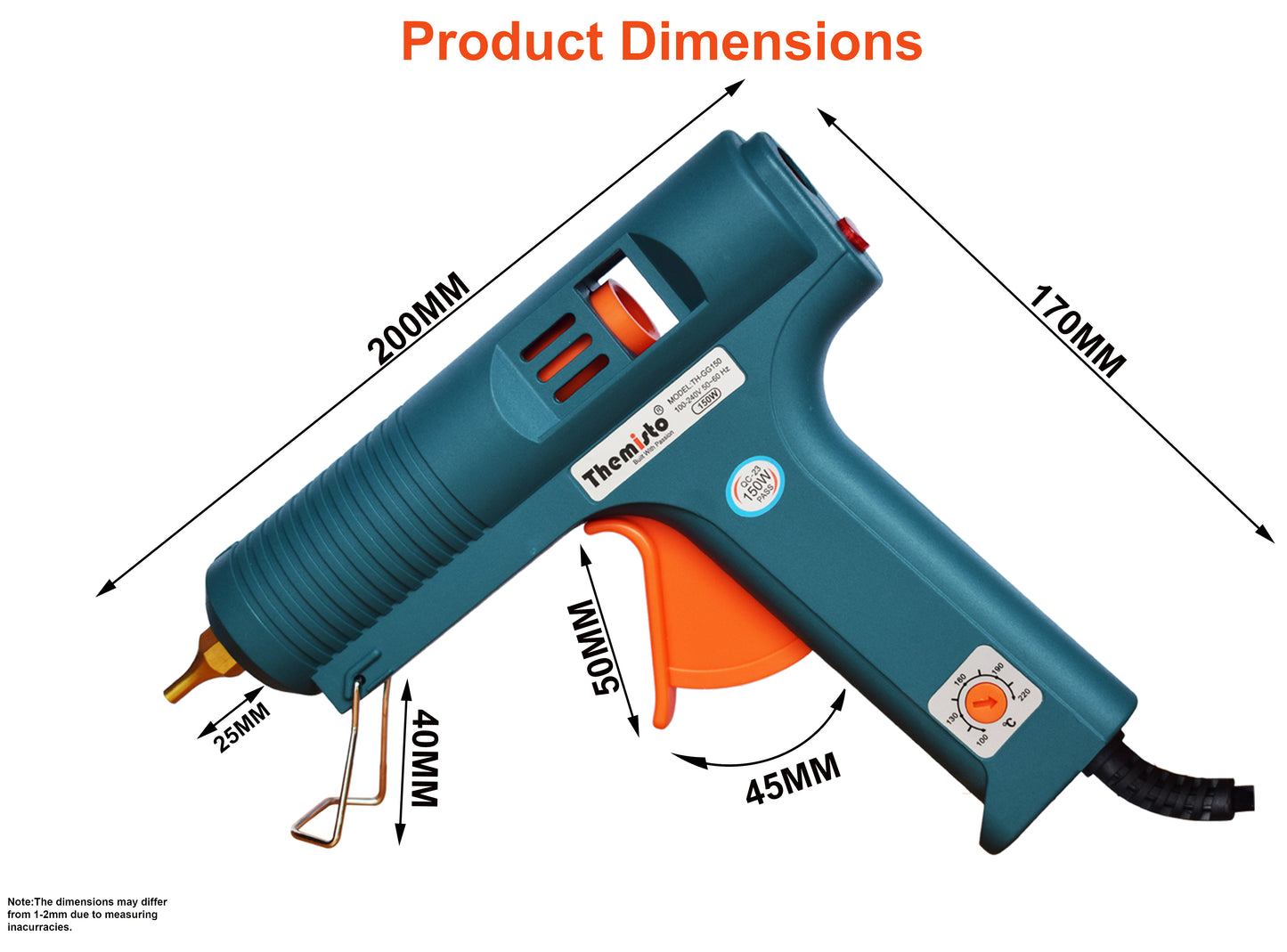 Themisto Hot Melt Glue Gun With 5 Yellow Super strong Gumming Glue sticks (TH-GG150) Military Green