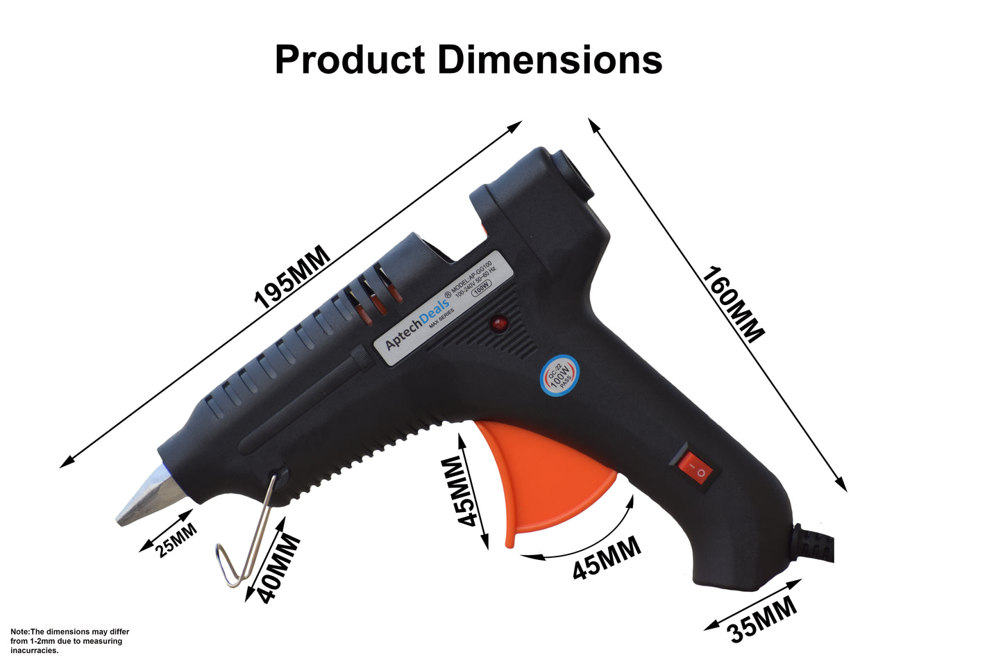 Aptechdeals (AP-GG100) 100W Hot Melt Glue Gun for Arts and Crafts, DIY Projects with 5 glue sticks.
