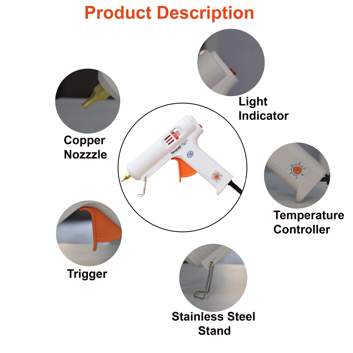 Themisto (TH-GG150) 150W Multi Temperature High Power Hot Melt Glue Gun with 5 glue sticks