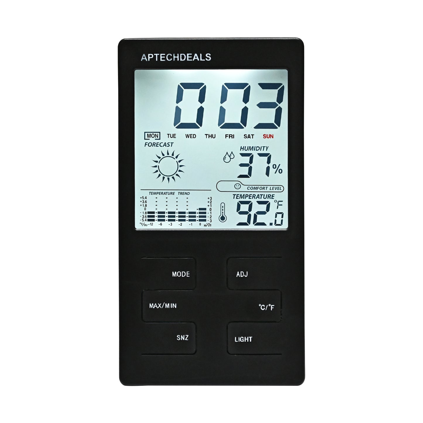 ApTechDeals CX-501 Digital LCD Display Hygrometer Thermometer Humidity Meter with Clock with Clock