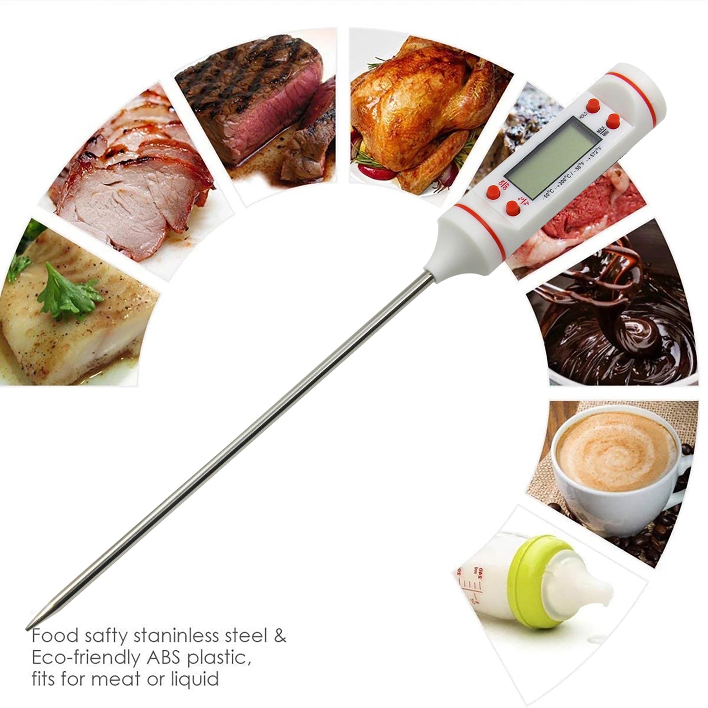 Themisto - built with passion Digital Plastic LCD Cooking Food Meat Probe Kitchen BBQ Thermometer Temperature Test Pen, Instant Read (White)