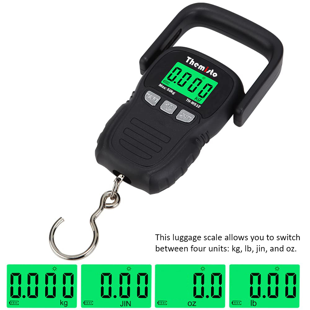 Themisto TH-WS12 Digital Hanging Travel Luggage Scale with Strap, 50kg Capacity