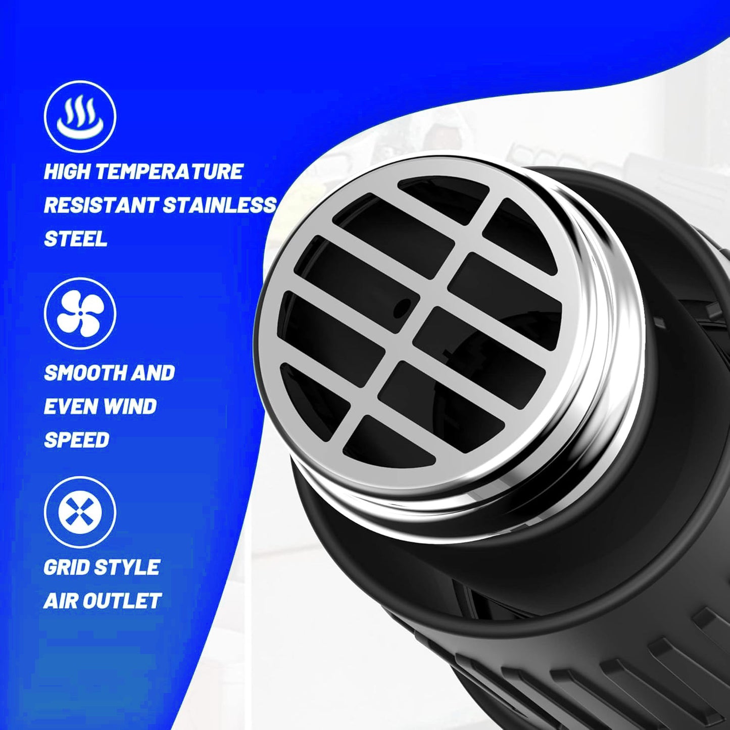 Themisto TH-HG100 1800W High Speed Heat Gun Machine | Dual Temperature 350°C to 550°C | Copper Motor | Extra Long Nozzle for Safety | Hot Air Gun