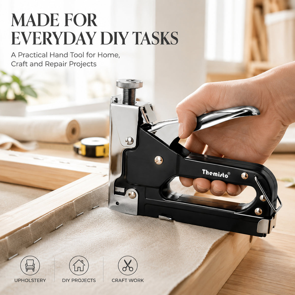 Themisto TH-T50 Heavy Duty Staple Gun | Manual Hand Tacker | Adjustable Pressure | Steel Body | Quick Jam Release | Ideal for Upholstery, Wood, Furniture, Carpets & DIY Projects