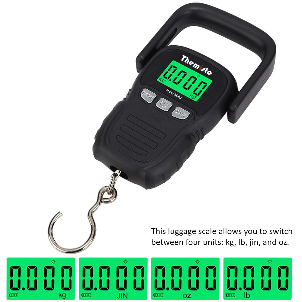Themisto TH-WS12 Digital Hanging Travel Luggage Scale with Strap, 50kg Capacity