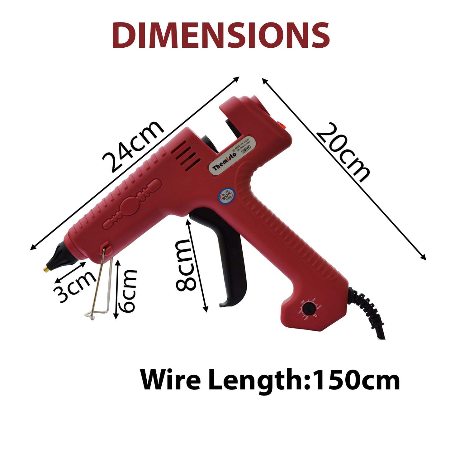 Themisto Th-GG300 Corded Electric Multi- Temperature Hot Melt Glue Gun With 5 Super Strong Gumming Glue Sticks |300 Watts|