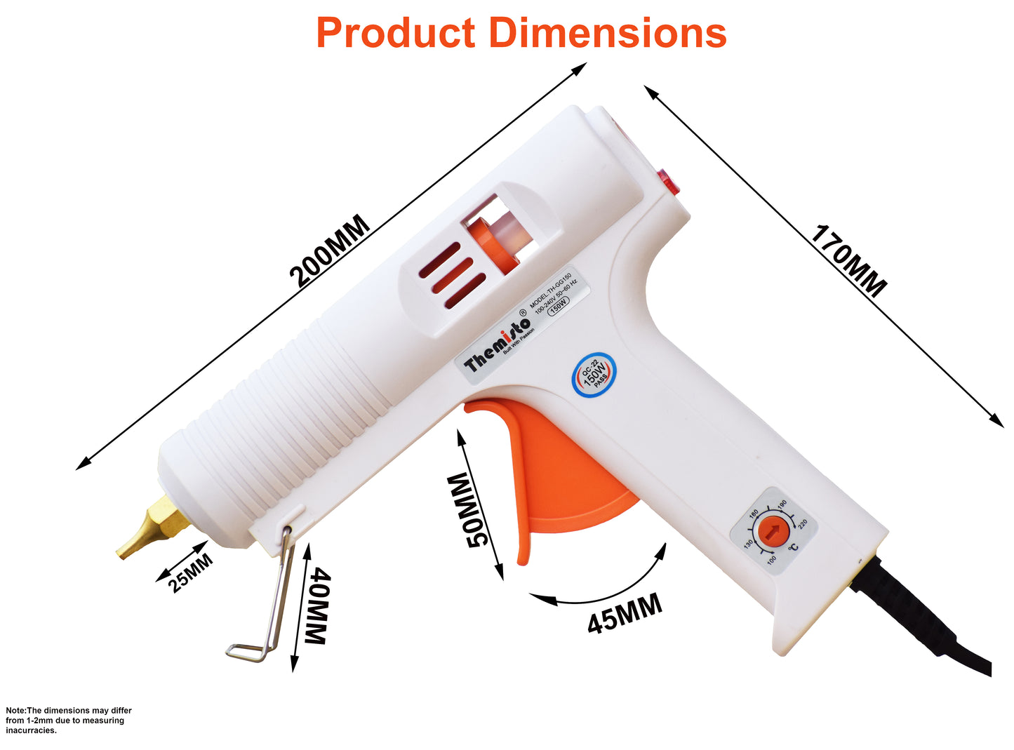 Themisto (TH-GG150) 150W Multi Temperature High Power Hot Melt Glue Gun with 5 glue sticks