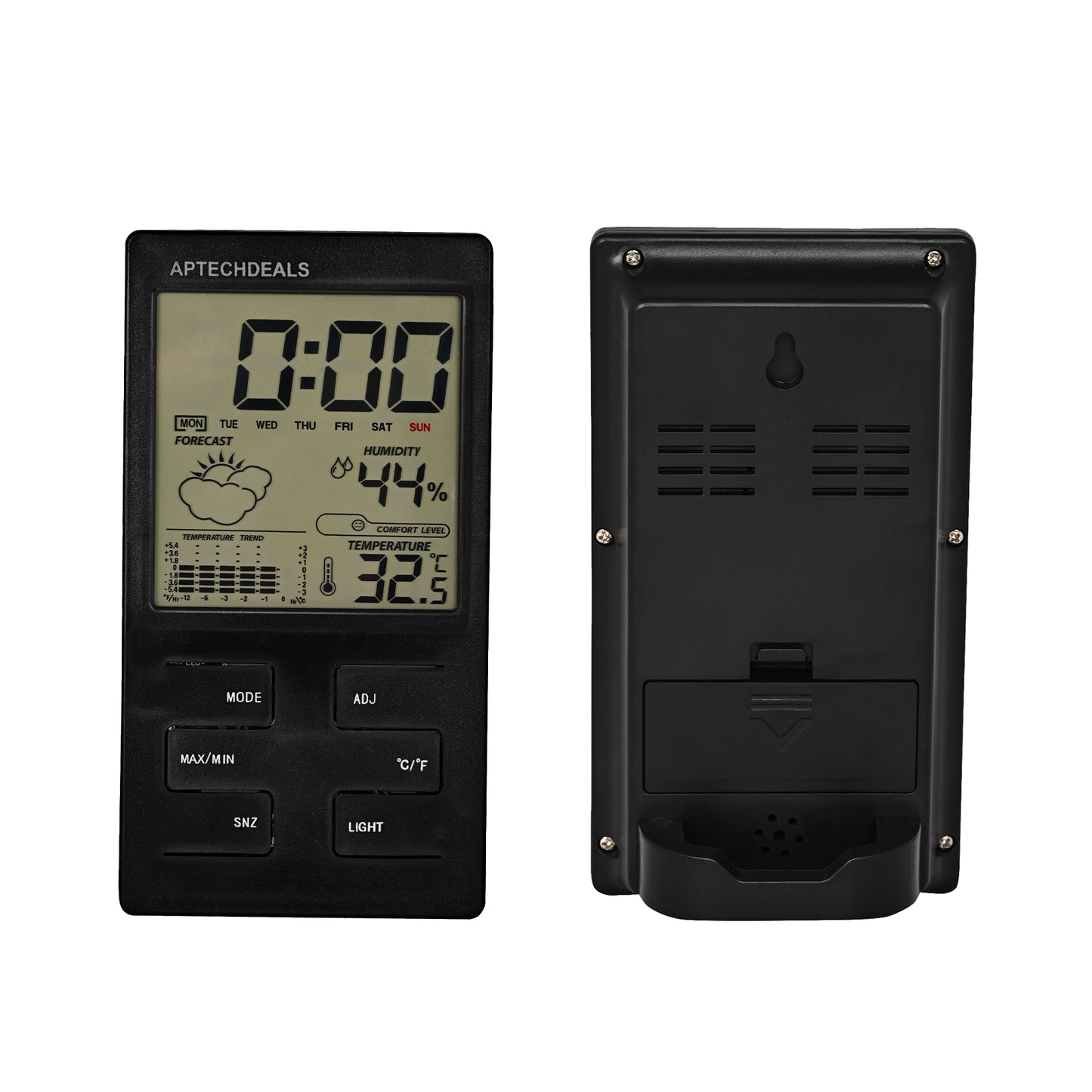ApTechDeals CX-501 Digital LCD Display Hygrometer Thermometer Humidity Meter with Clock with Clock