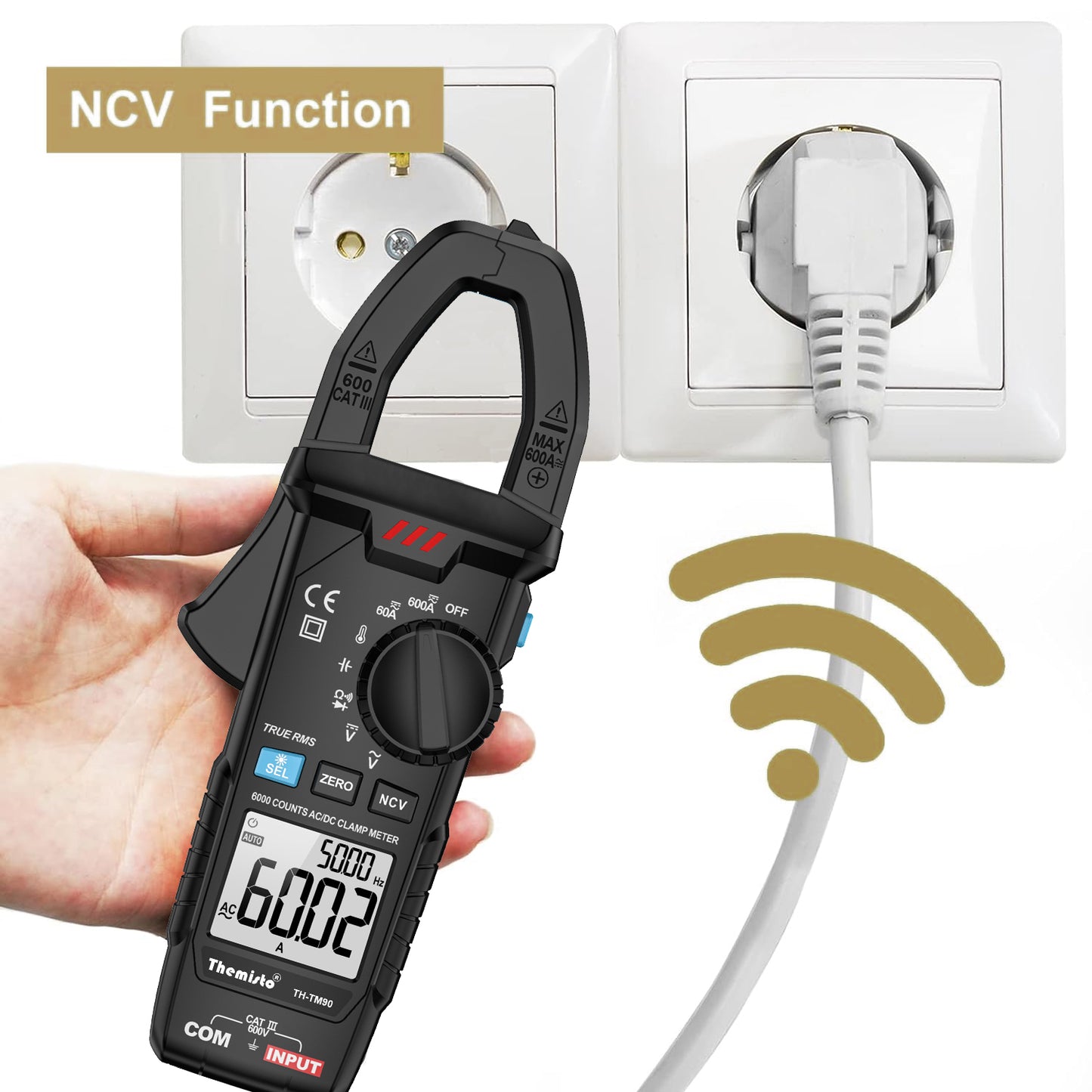 Themisto TH-M90 Auto Range, AC/DC Current, True RMS Digital Clamp Meter (600A,6000 Counts)