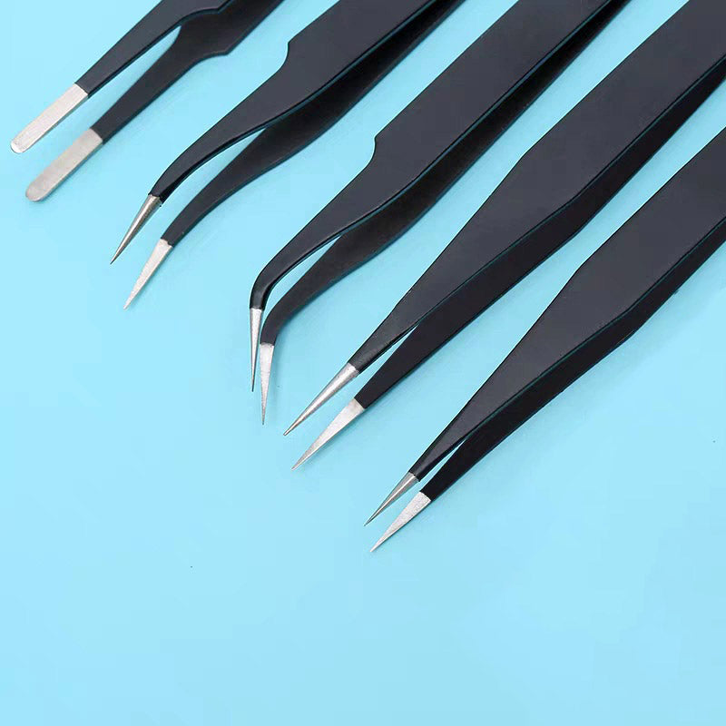 Themisto - built with passion 5 in 1 Stainless Steel Tweezer Set (Powder Coated), Black