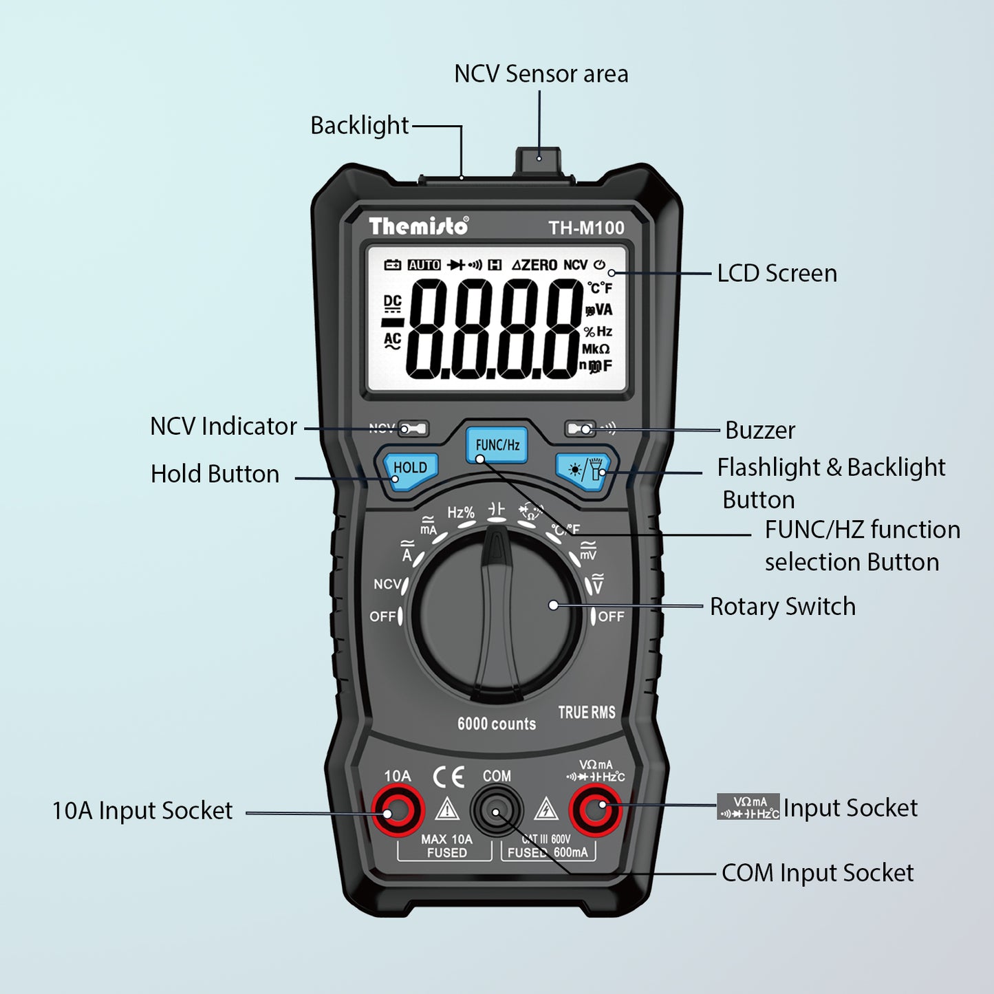 Themisto TH-M100 Auto Range Digital Multimeter (Black 6000 Counts)