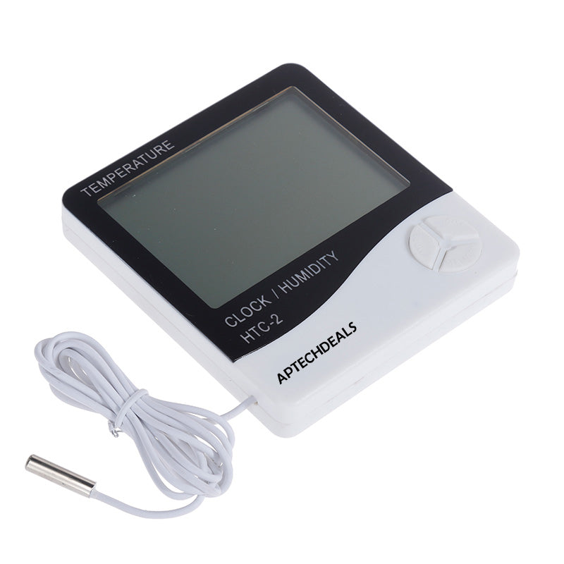 ApTechDeals Digital Hygrometer Thermometer Humidity Meter With Clock LCD Display (HTC2)