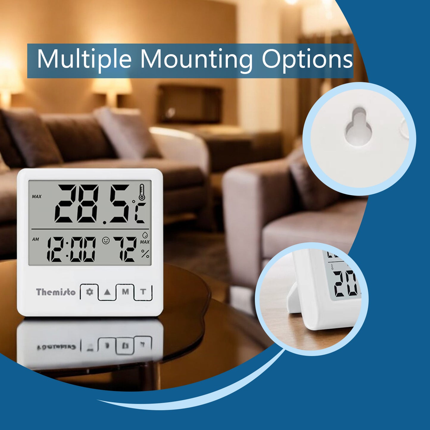 Themisto TH-HTC4 Digital Hygrometer Thermometer Humidity Meter With Clock LCD Display
