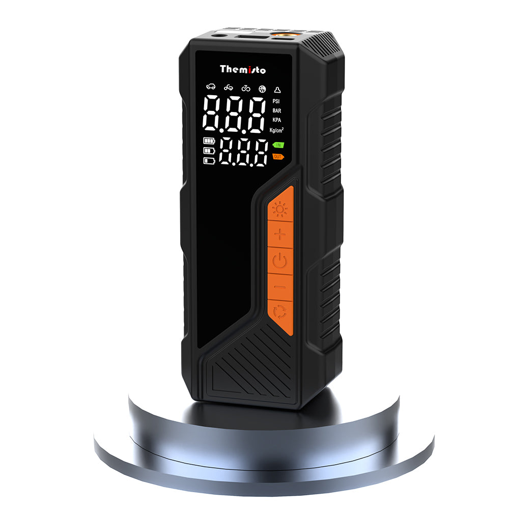 Themisto TH-TY04 Cordless Tyre Inflator 150 PSI, Dual Mode (6000mAh Battery & 12V Port), Pressure Gauge & LED SOS flashLight I Portable Air Compressor I Car, Motorcycle, Bicycles & Other Inflatables