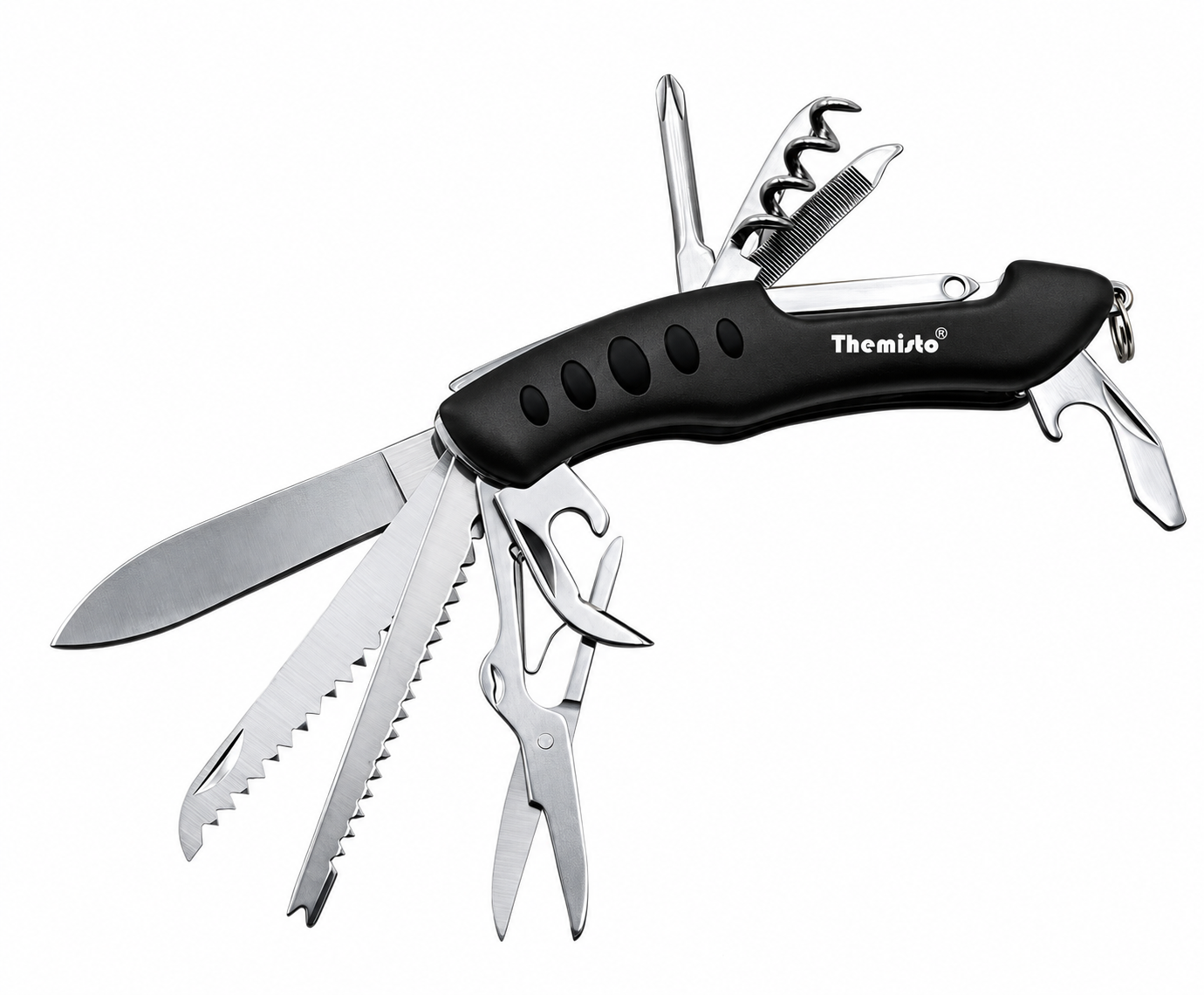 THEMISTO TH-T40 10 in 1 Multi Tool Pocket Knife, Folding Multi Functional Hand Tool with Knife, Saw, Scissors, Screwdriver, Bottle Opener, File & Corkscrew for Camping, Travel & DIY