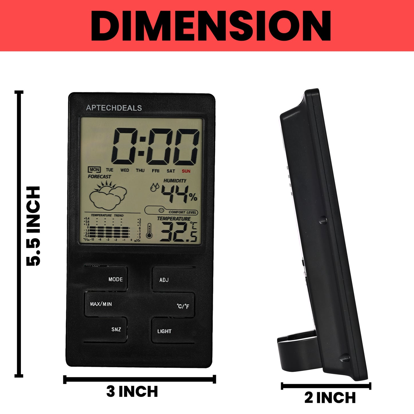 ApTechDeals CX-501 Digital LCD Display Hygrometer Thermometer Humidity Meter with Clock with Clock