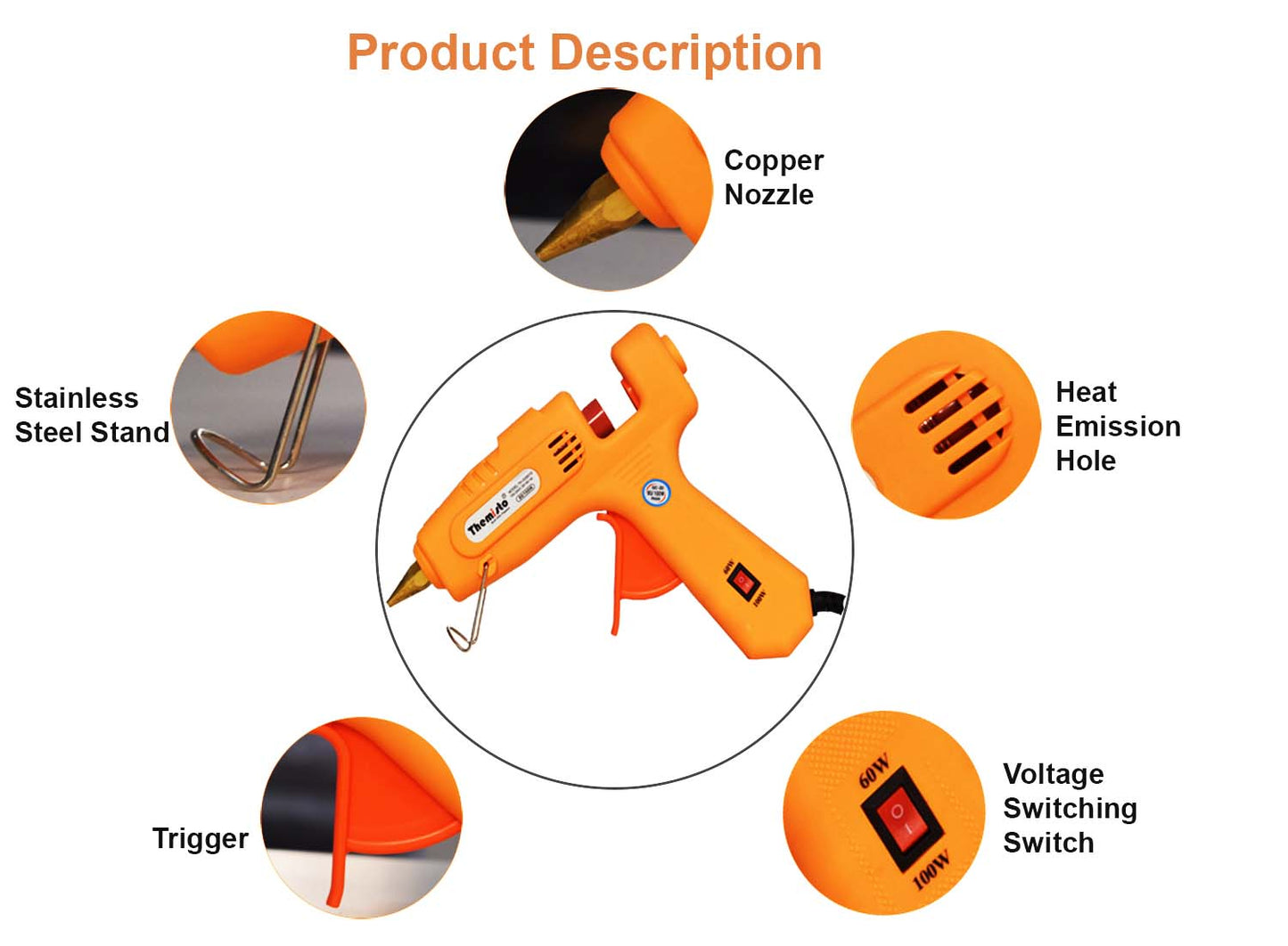 Themisto 60W /100 Watt Dual Watt Glue Gun with 5 glue sticks