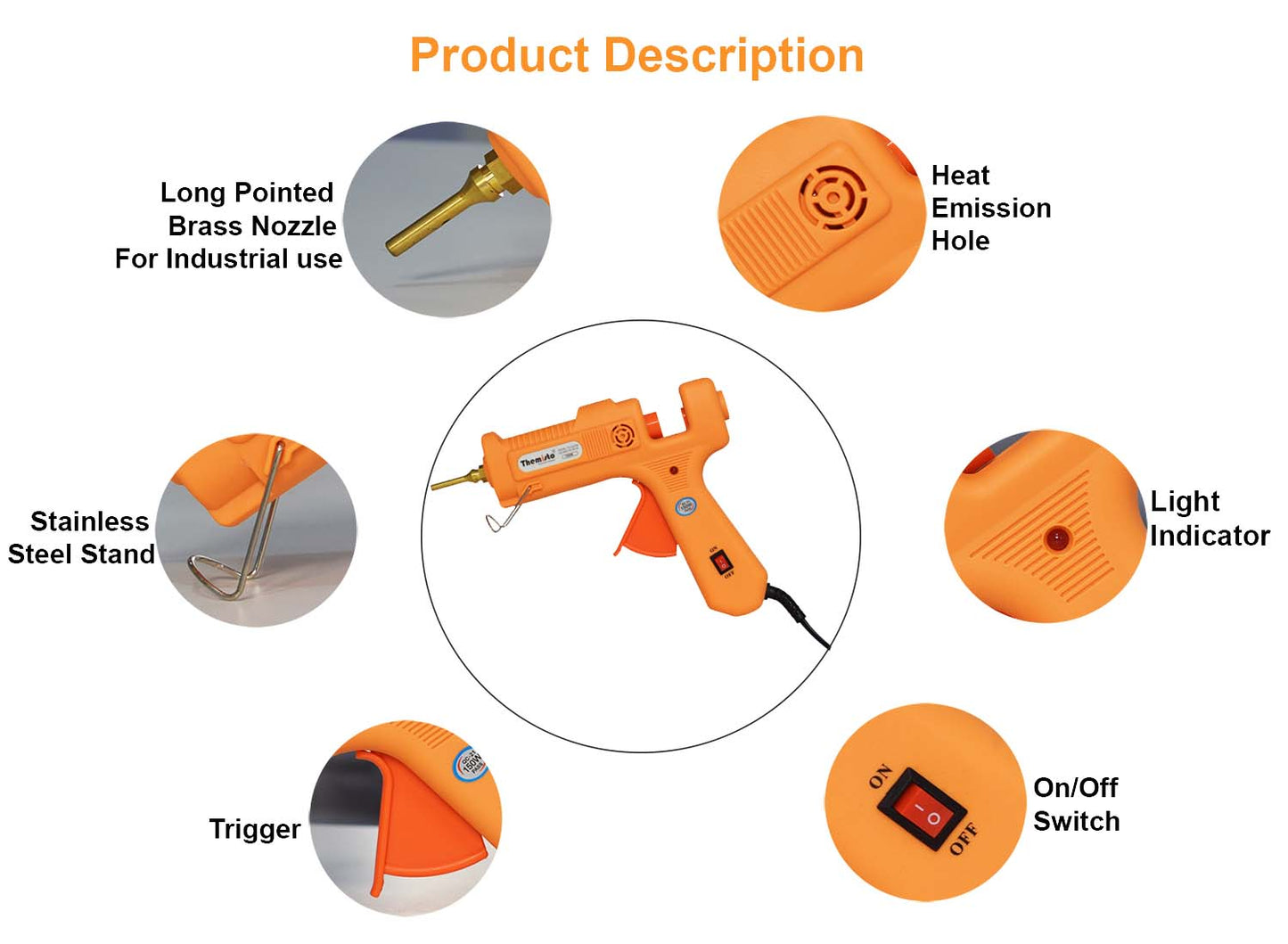 Themisto (TH-GG155) 150W Industrial Glue Gun with 5 glue sticks.