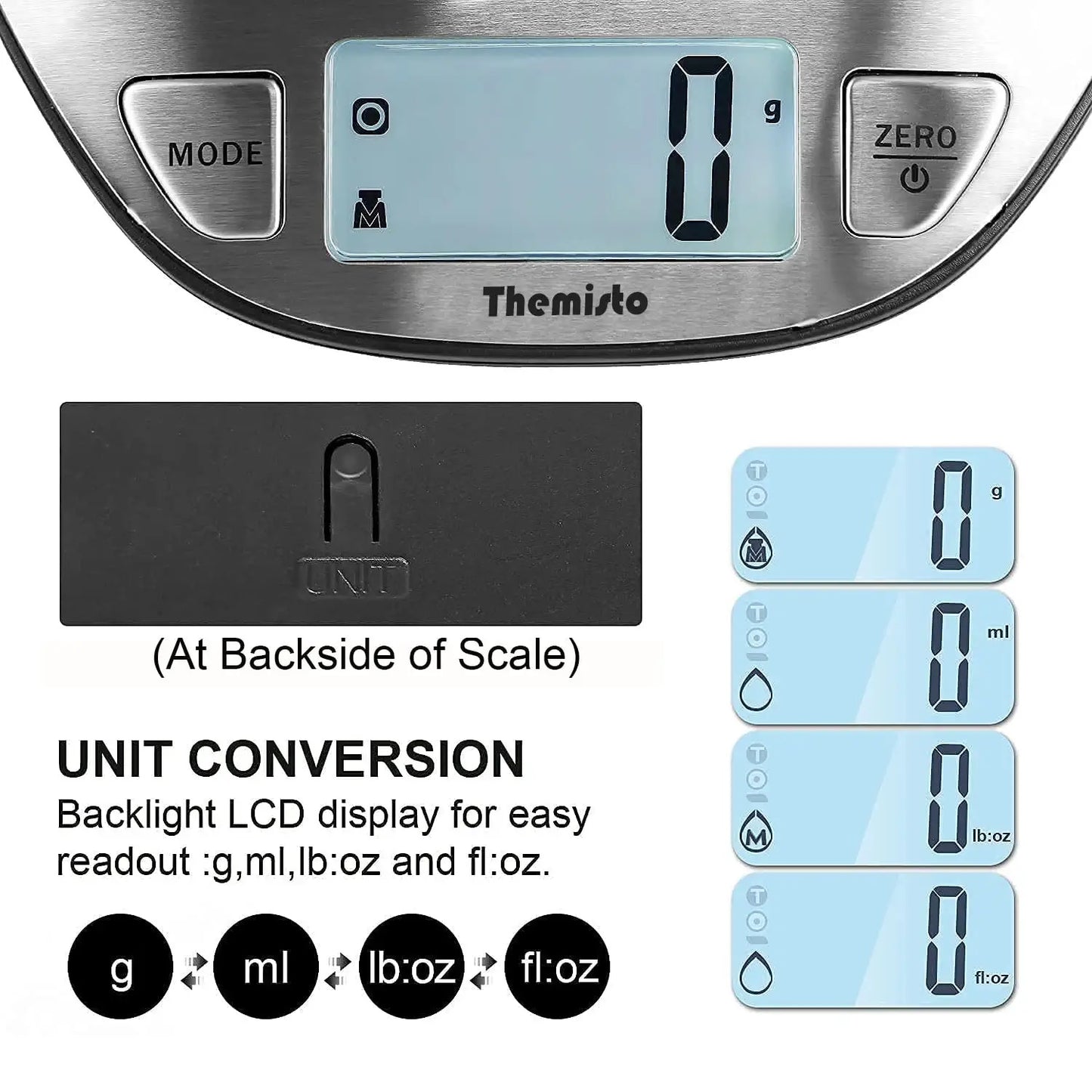 Themisto TH-WS20 Digital Kitchen Weighing Scale Stainless Steel (5Kg)
