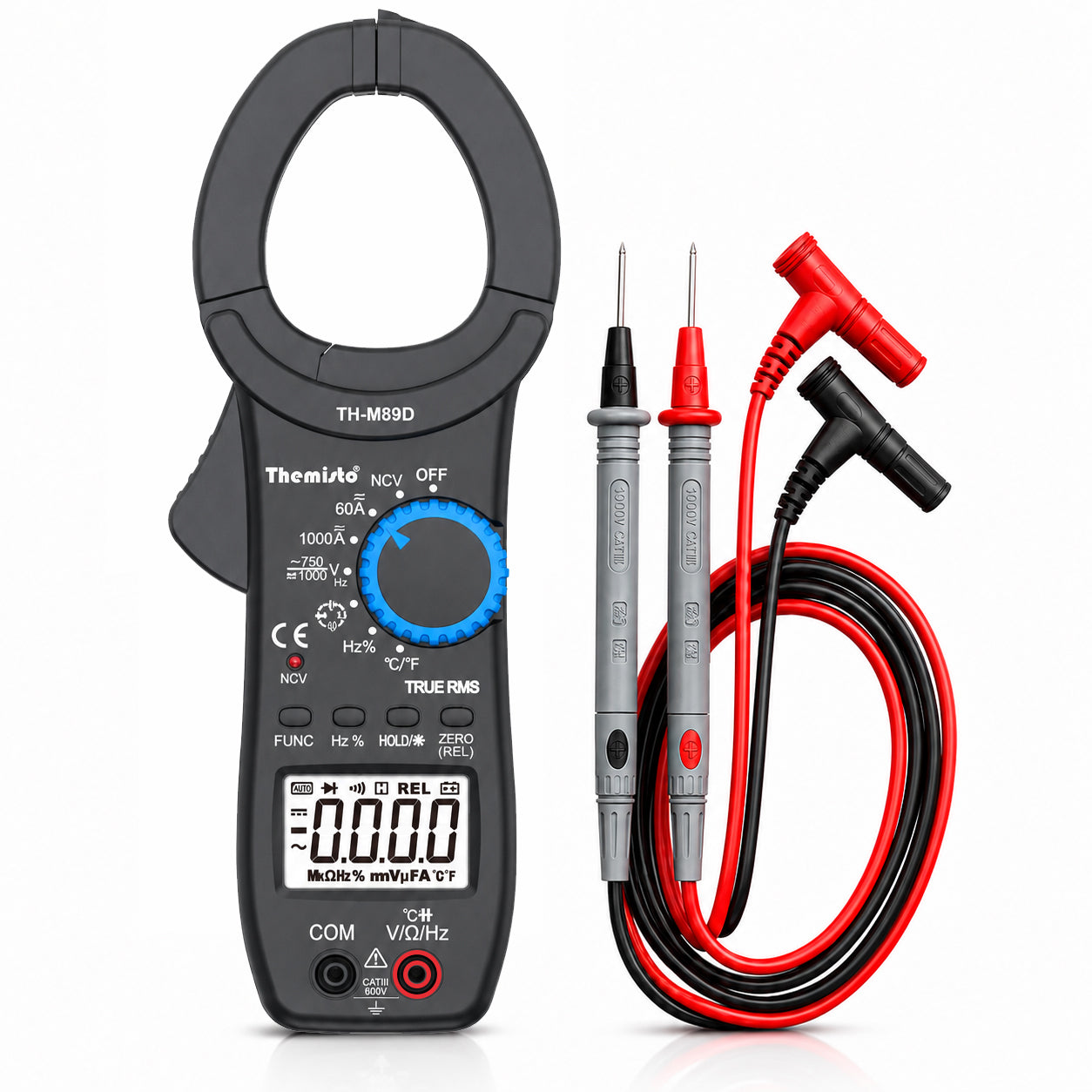 Themisto TH-M89D True RMS Digital Clamp Meter | 6000 Counts | 1000A AC Current | NCV | AC/DC Voltage | Resistance | Capacitance | Frequency | Temperature | Continuity & Diode Test