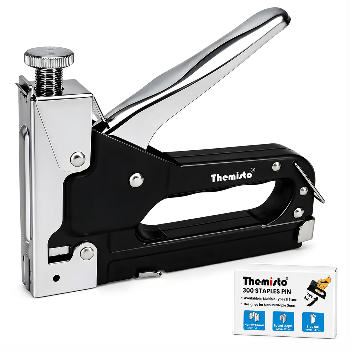Themisto TH-T50 Heavy Duty Staple Gun | Manual Hand Tacker | Adjustable Pressure | Steel Body | Quick Jam Release | Ideal for Upholstery, Wood, Furniture, Carpets & DIY Projects