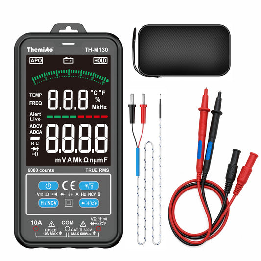 Themisto TH-M130 Smart Digital Multimeter | True RMS | 6000 Counts | Auto Ranging | AC/DC Voltage & Current | NCV | Frequency | Temperature Tester