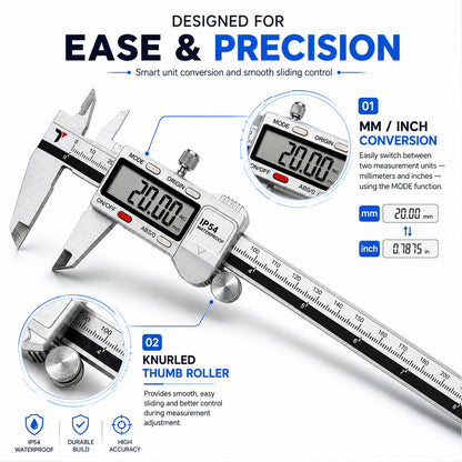 Themisto TH-M65 Digital Vernier Calliper (0–300mm) | Stainless Steel | LCD Display | 4 Measurement Modes | Inch/mm Conversion | Zero Setting | Precision Measuring Tool