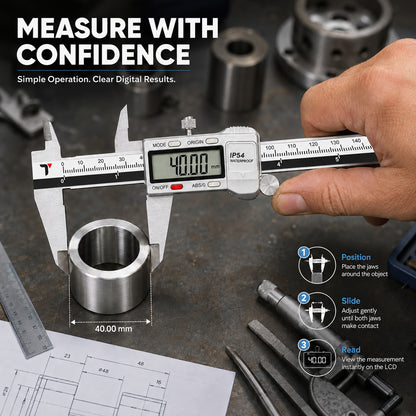 Themisto TH-M65 Digital Vernier Calliper (0–150mm) | Stainless Steel | LCD Display | 4 Measurement Modes | Inch/mm Conversion | Zero Setting | Precision Measuring Tool