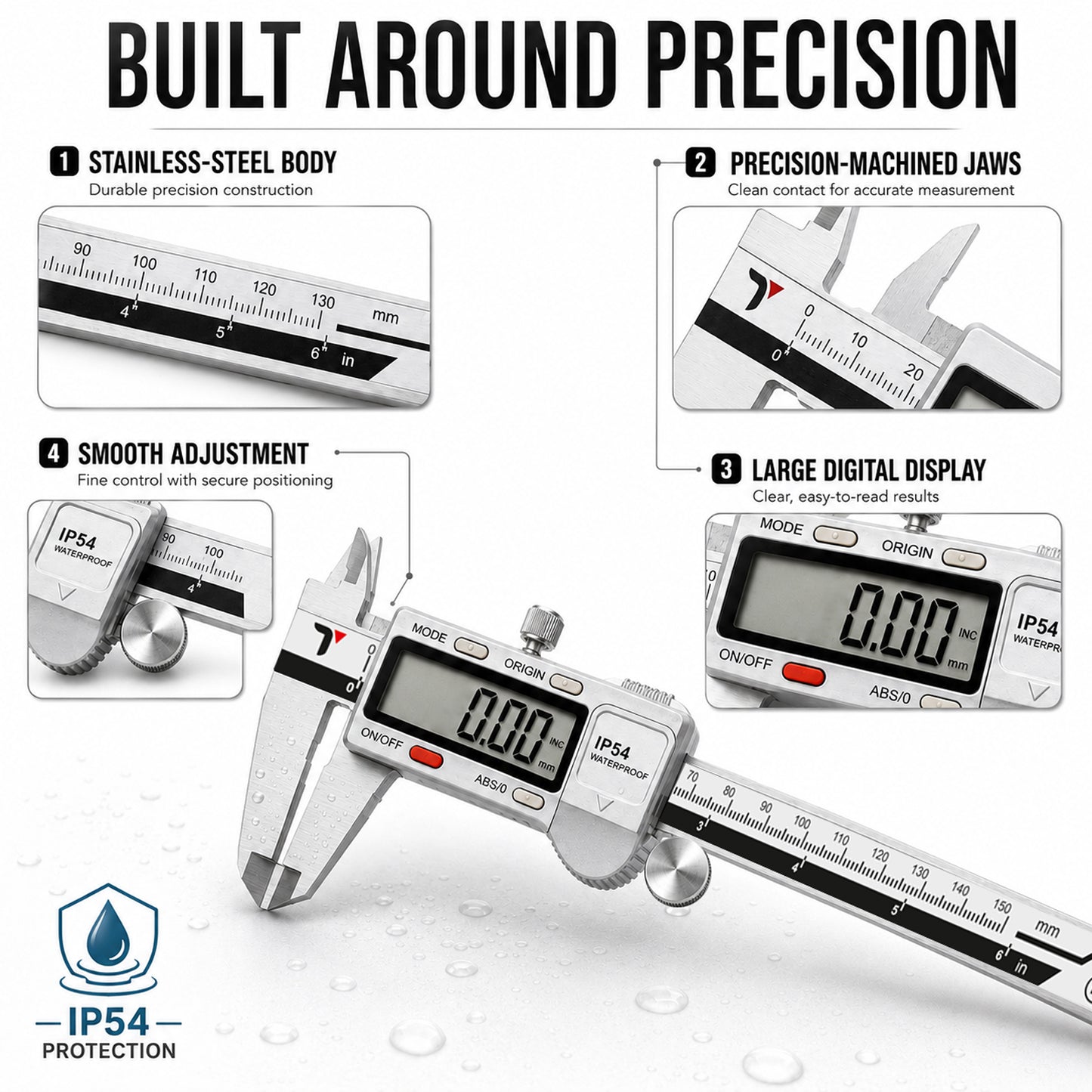 Themisto TH-M65 Digital Vernier Calliper (0–150mm) | Stainless Steel | LCD Display | 4 Measurement Modes | Inch/mm Conversion | Zero Setting | Precision Measuring Tool