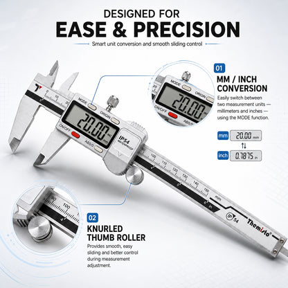 Themisto TH-M65 Digital Vernier Calliper (0–150mm) | Stainless Steel | LCD Display | 4 Measurement Modes | Inch/mm Conversion | Zero Setting | Precision Measuring Tool