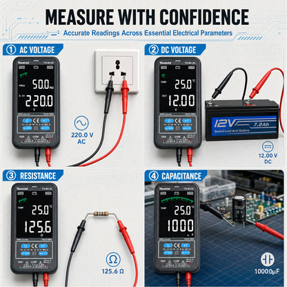 Themisto TH-M130 Smart Digital Multimeter | True RMS | 6000 Counts | Auto Ranging | AC/DC Voltage & Current | NCV | Frequency | Temperature Tester