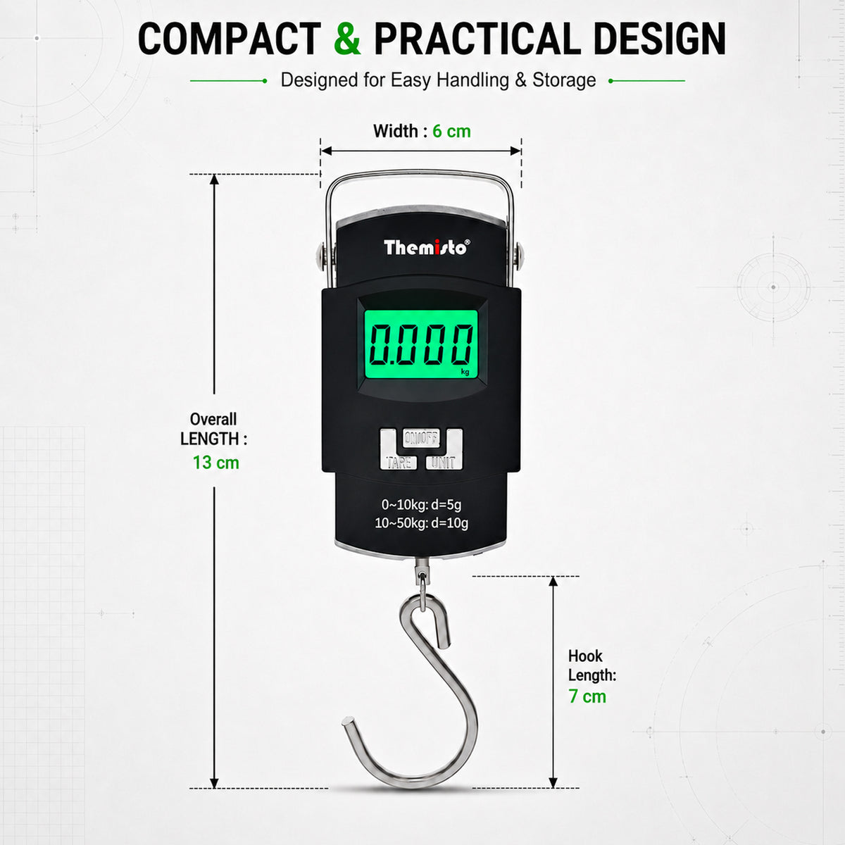 Themisto TH-WS01 Digital Hanging Luggage Scale | 50kg Portable Travel Weighing Scale with LCD Display (Black)