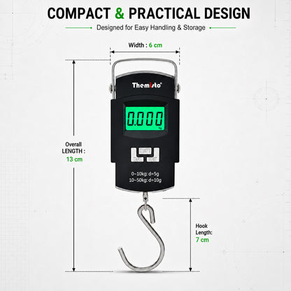 Themisto TH-WS01 Digital Hanging Luggage Scale | 50kg Portable Travel Weighing Scale with LCD Display (Black)