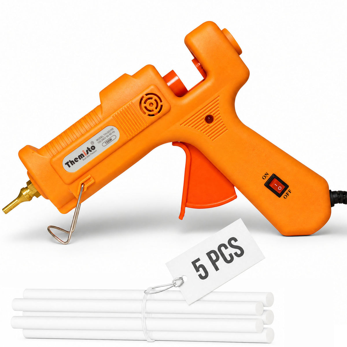 Themisto (TH-GG155) 150W Long Nozzle Industrial Glue Gun with 5 Milky Glue Sticks