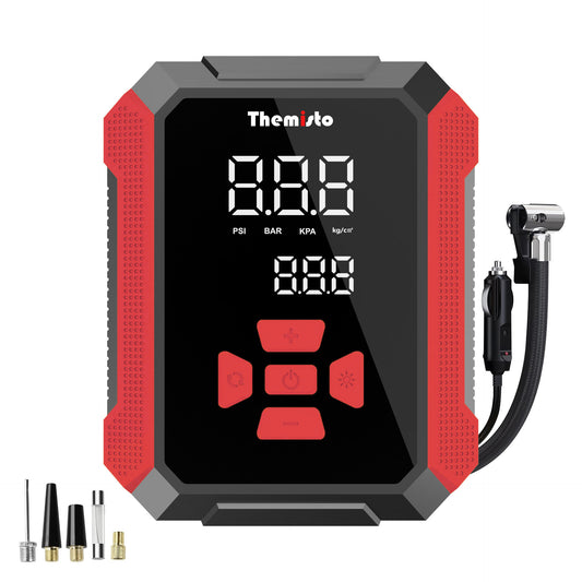 Themisto TH-TY01 Corded Tyre Inflator 12V DC - 150 PSI with Digital Tyre Pressure Gauge & LED Light I Portable Air Compressor I Car, Motorcycle, Bicycles & Other Inflatables