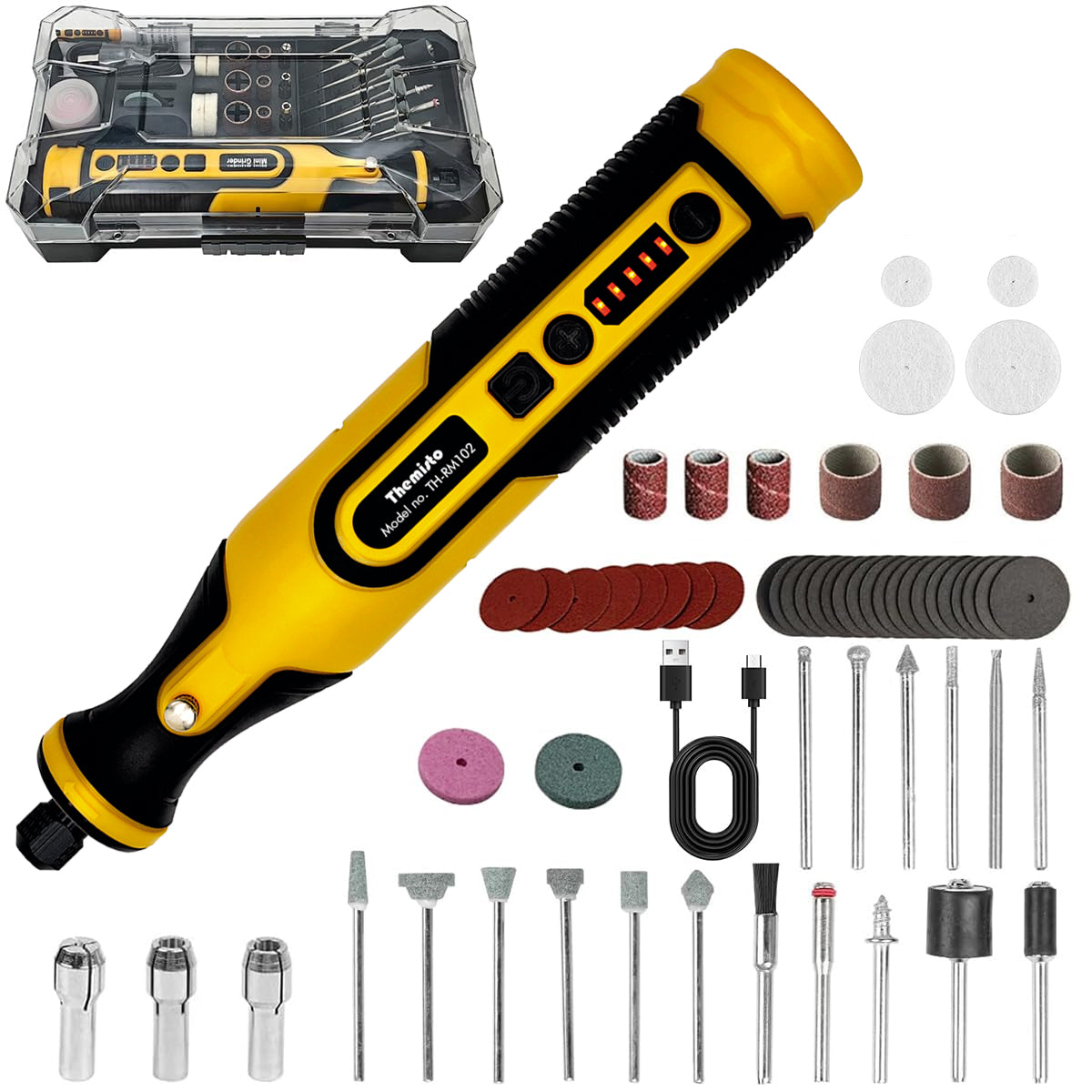 Themisto TH-RM102 Cordless Rotary Tool, Mini Grinder tool kit with 58 Accessories for DIY Crafts, Nail Art, Engraving with Variable Speed 8000-30000 RPM