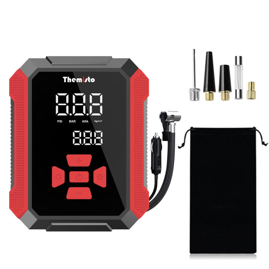 Themisto TH-TY01 Corded Tyre Inflator 12V DC - 150 PSI with Digital Tyre Pressure Gauge & LED Light I Portable Air Compressor I Car, Motorcycle, Bicycles & Other Inflatables