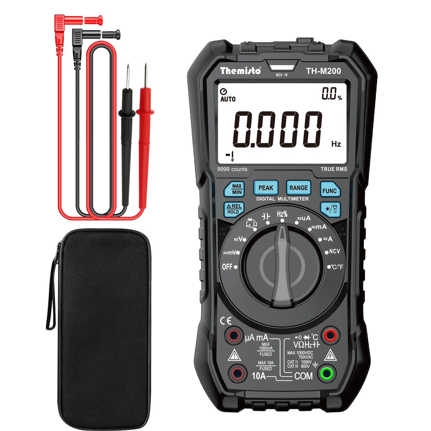 Themisto TH-M200 AC/DC Current, Autorange with Smart Input light Indication Digital Multimeter (Black 10000 counts)